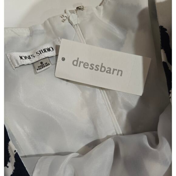 Jones Studio Navy White Chevron Fit & Flare Dress – Size 8, Lined, Zip Back, New - Picture 7 of 9